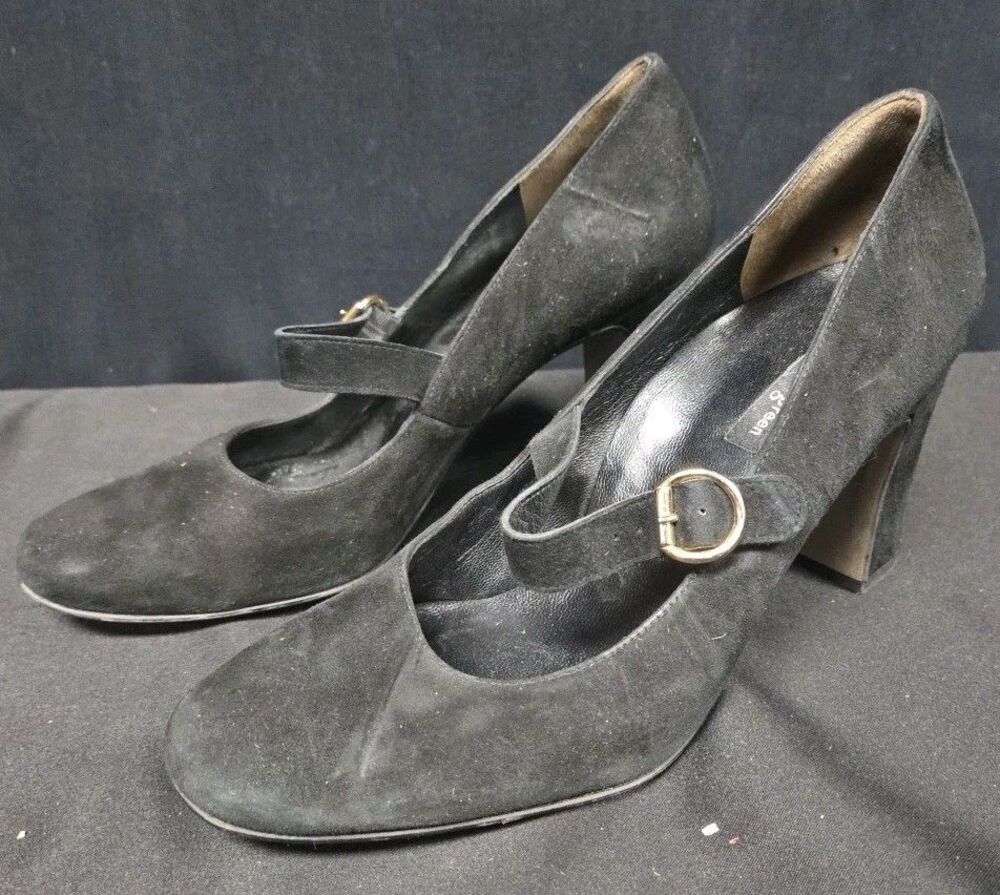 Paul Green Black Suede Mary Jane Heels Pumps Shoes Size 8